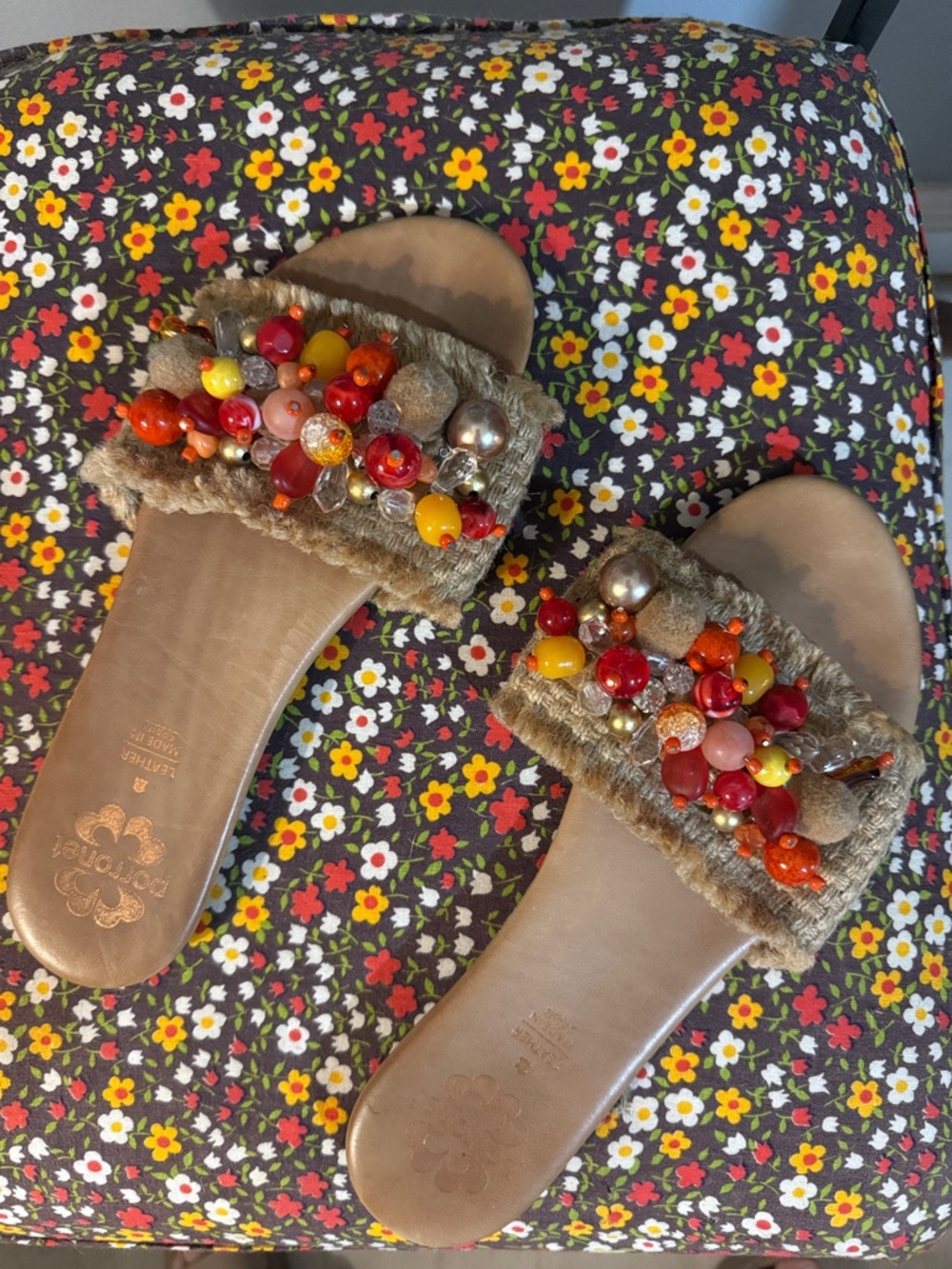 Beaded Multicolor Slide Sandals - Women